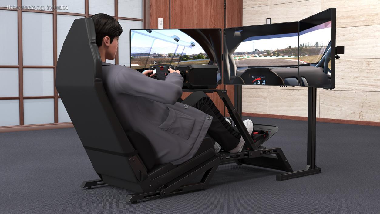 Young Man Racing in a Virtual Simulator 3D model