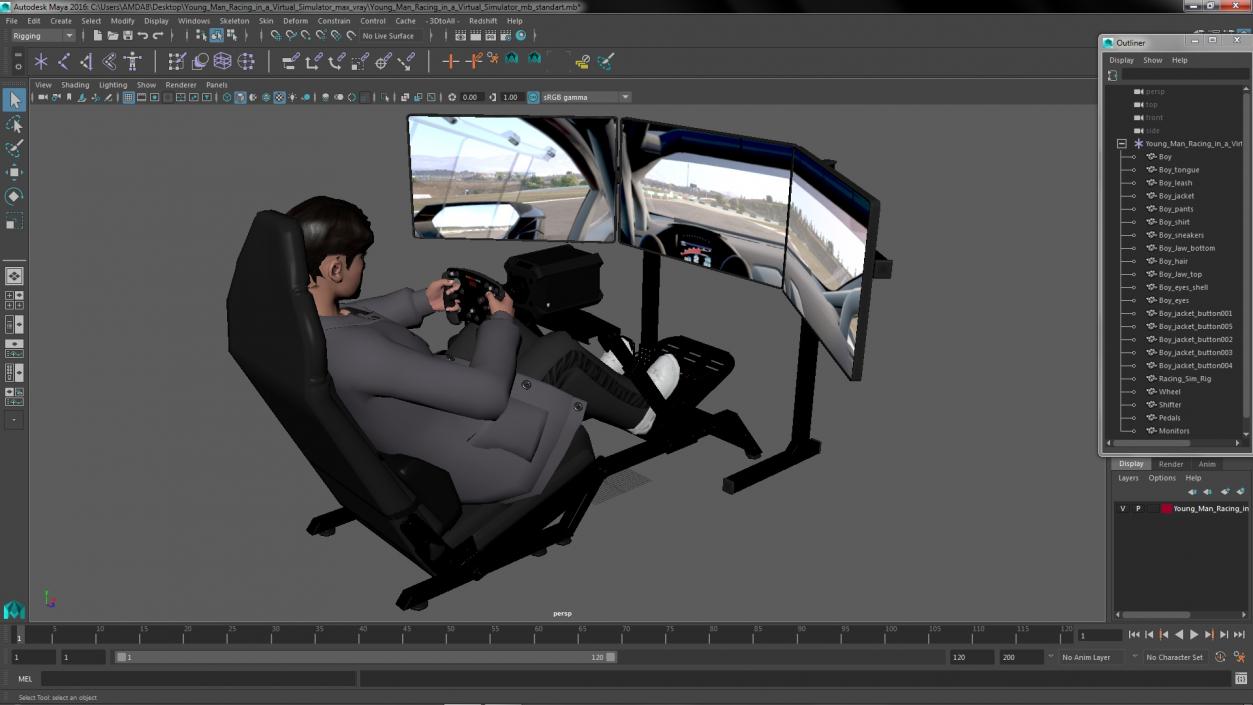 Young Man Racing in a Virtual Simulator 3D model