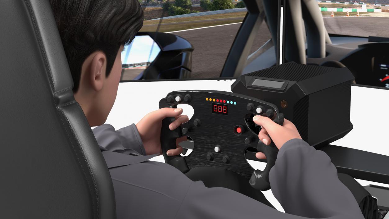 Young Man Racing in a Virtual Simulator 3D model