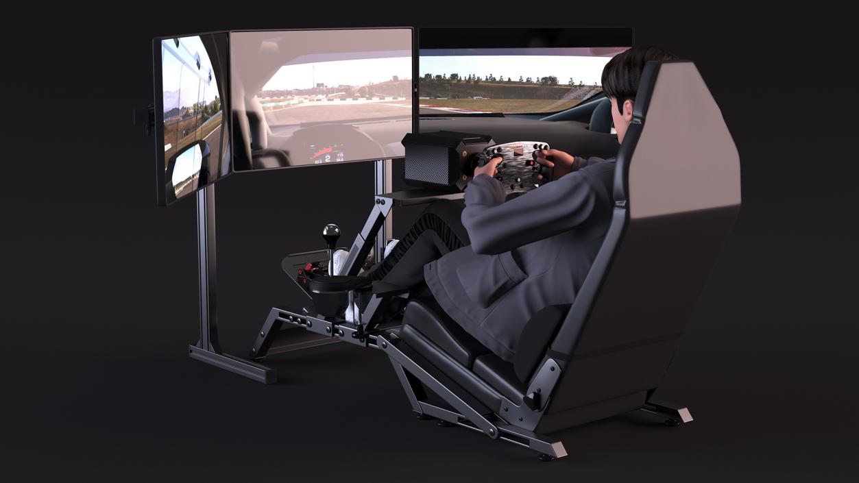 Young Man Racing in a Virtual Simulator 3D model