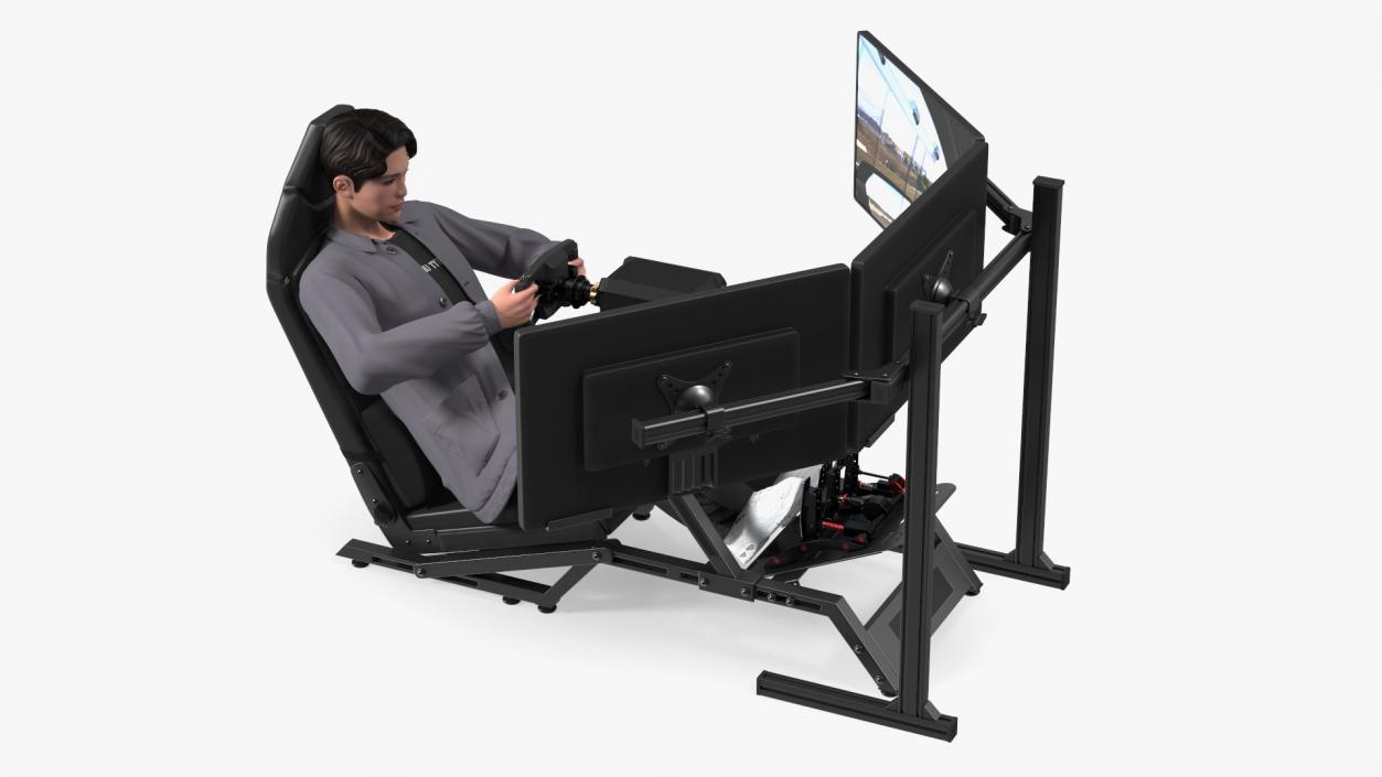 Young Man Racing in a Virtual Simulator 3D model