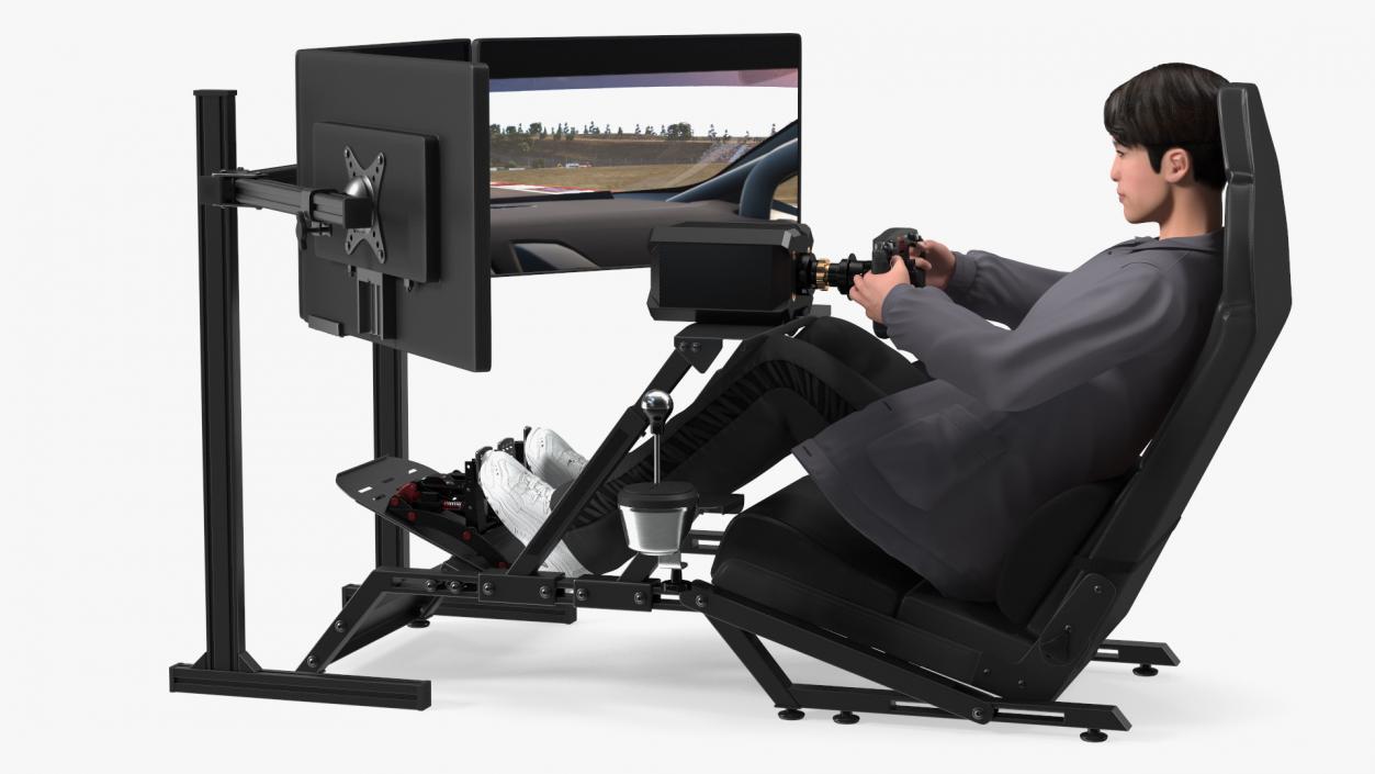 Young Man Racing in a Virtual Simulator 3D model