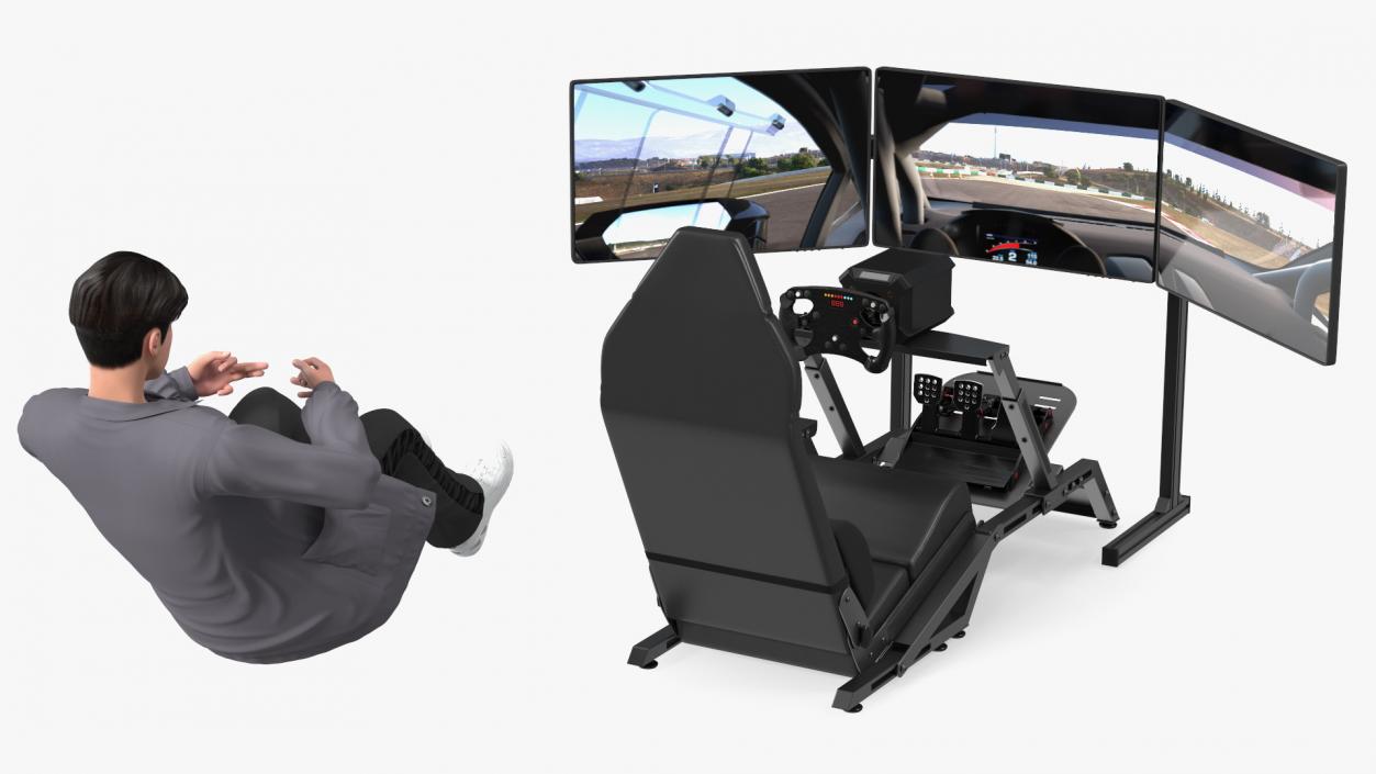 Young Man Racing in a Virtual Simulator 3D model