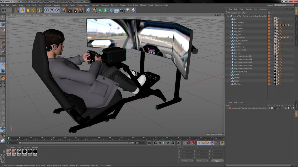 Young Man Racing in a Virtual Simulator 3D model