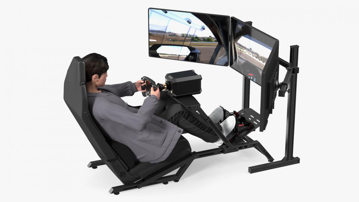 Young Man Racing in a Virtual Simulator 3D model