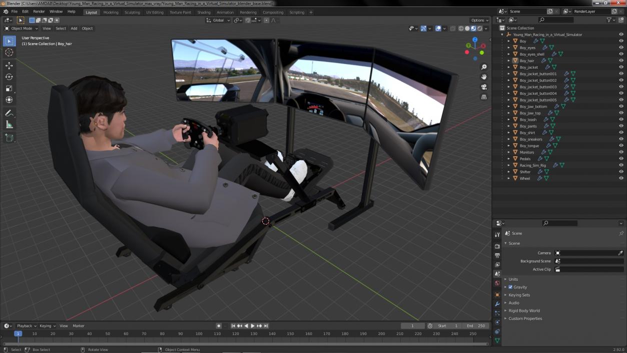 Young Man Racing in a Virtual Simulator 3D model