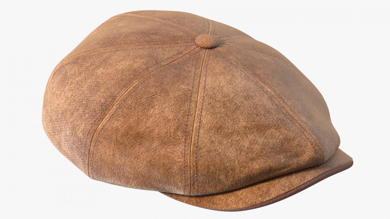 Leather Flat Cap Brown 3D