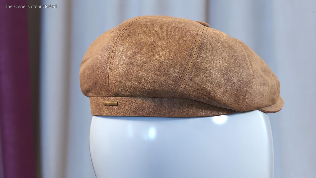 Leather Flat Cap Brown 3D