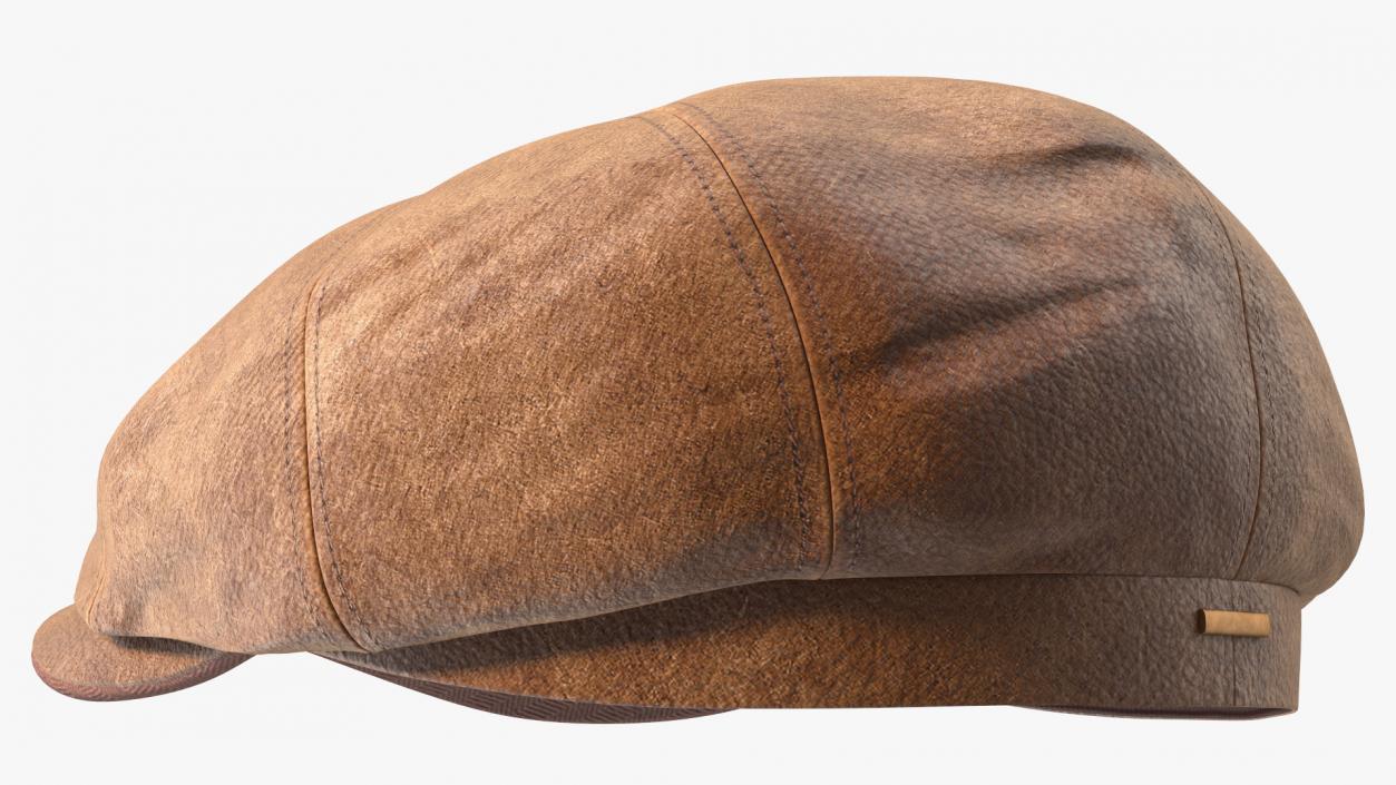 Leather Flat Cap Brown 3D