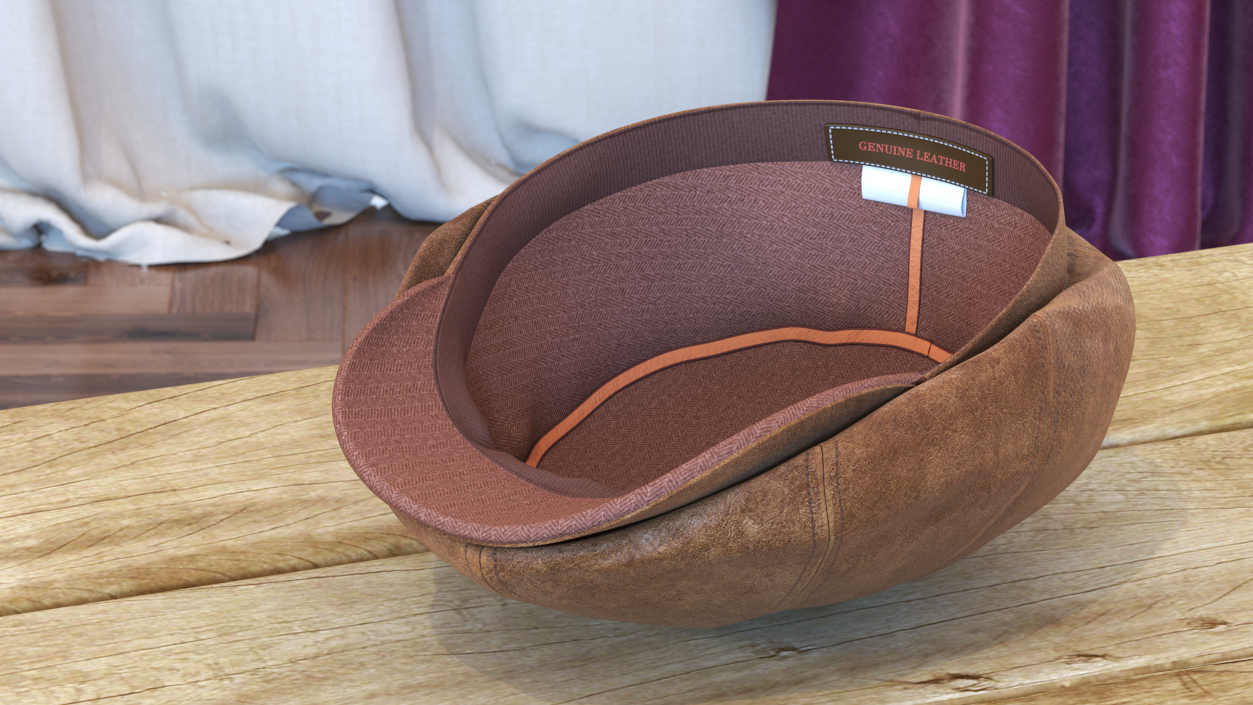 Leather Flat Cap Brown 3D