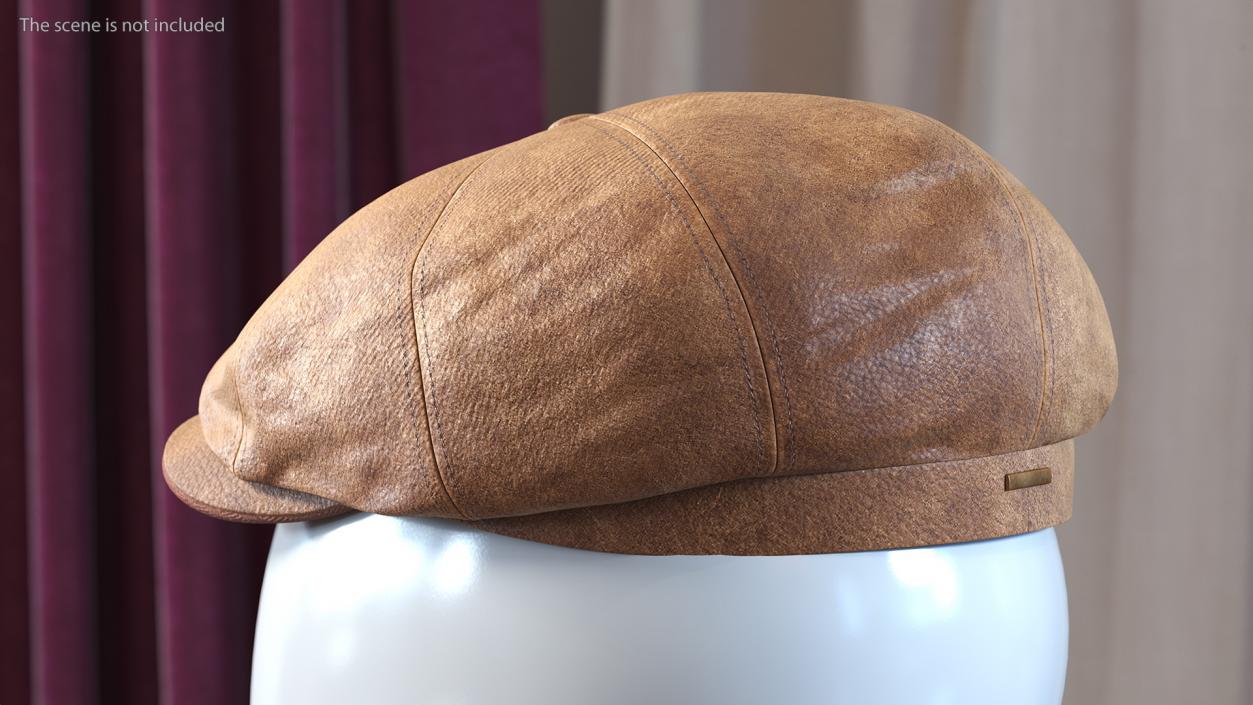 Leather Flat Cap Brown 3D