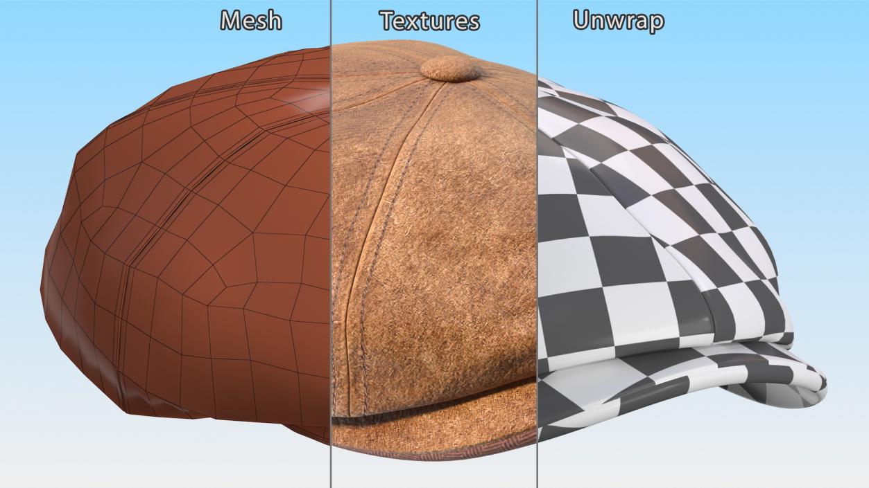 Leather Flat Cap Brown 3D