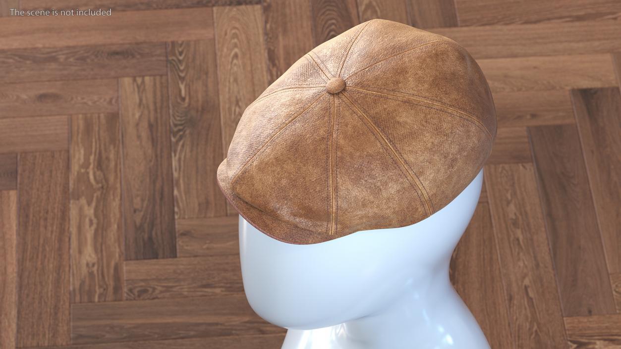 Leather Flat Cap Brown 3D