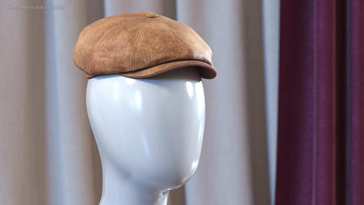 Leather Flat Cap Brown 3D