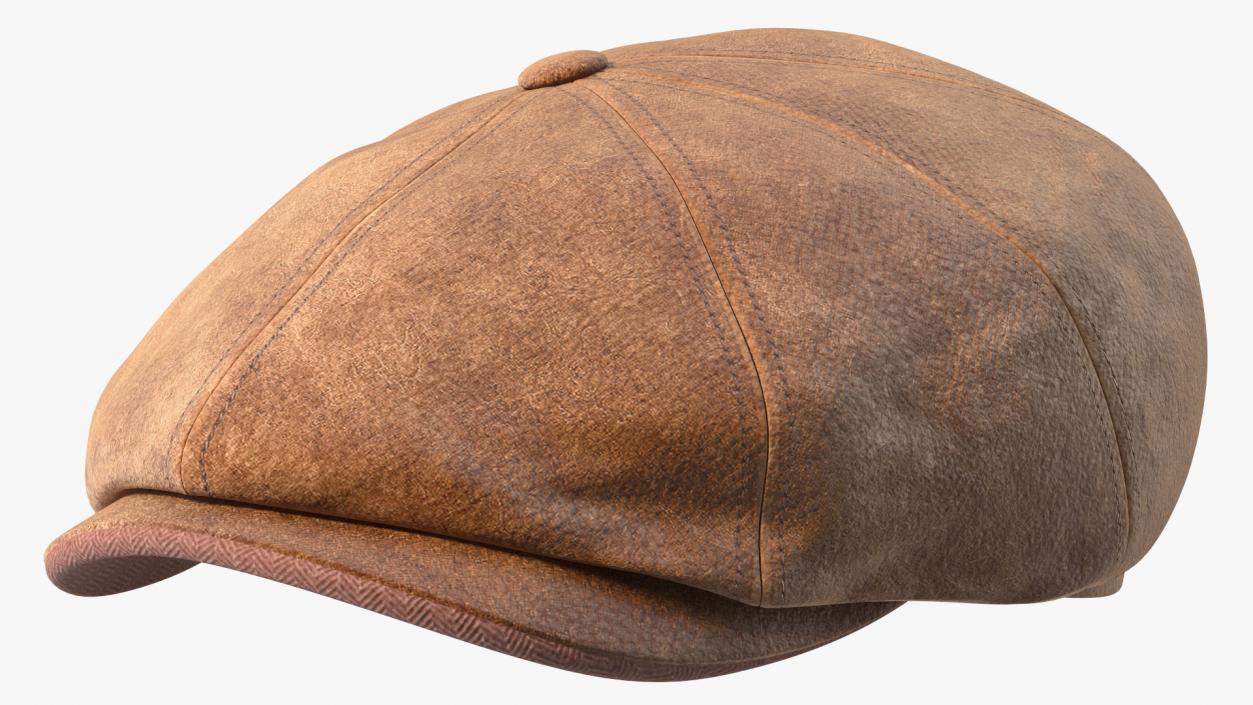 Leather Flat Cap Brown 3D