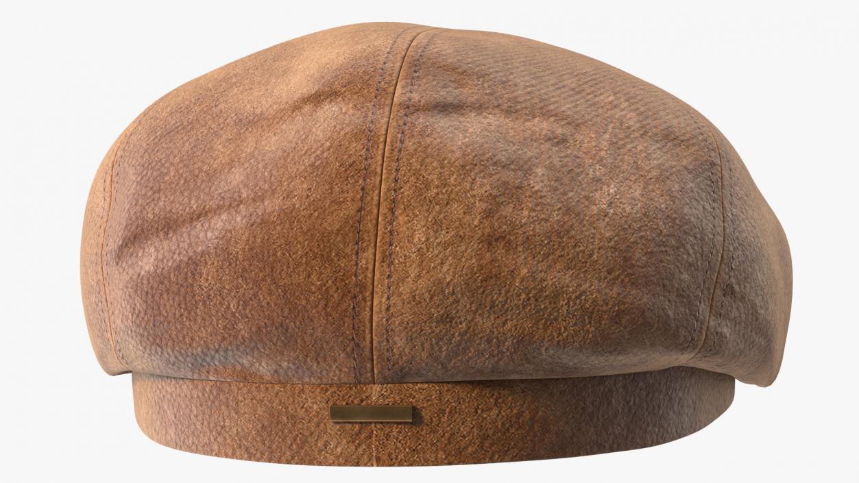 Leather Flat Cap Brown 3D