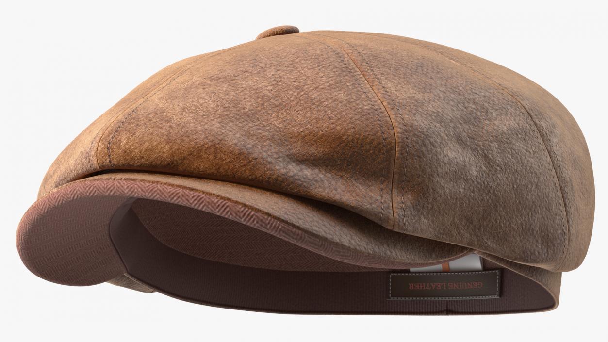 Leather Flat Cap Brown 3D