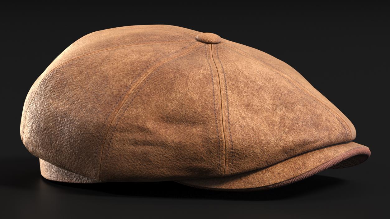 Leather Flat Cap Brown 3D