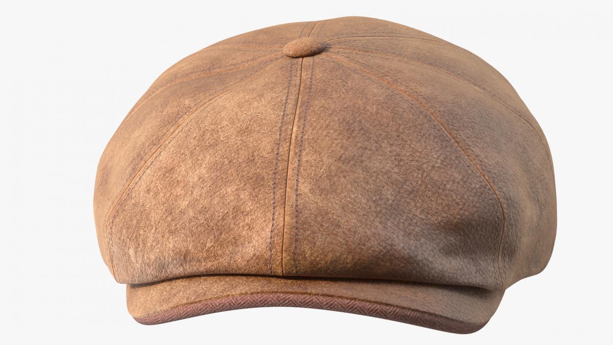 Leather Flat Cap Brown 3D