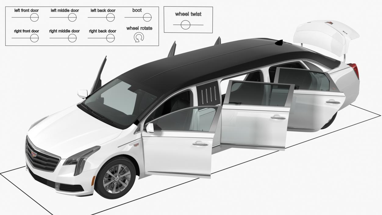 Cadillac Six Door Limousine Rigged 3D model