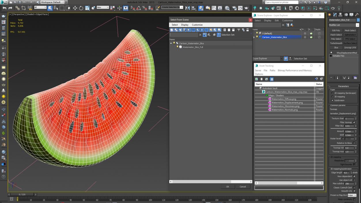 Cartoon Watermelon Slice 3D model