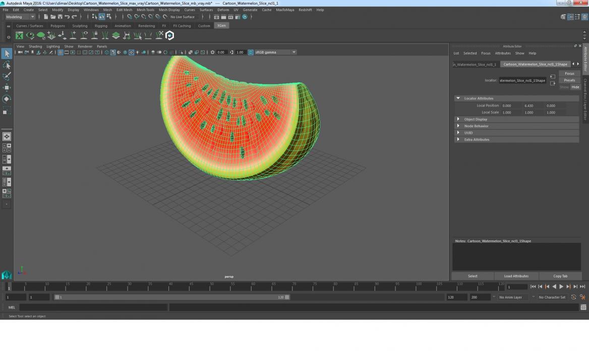 Cartoon Watermelon Slice 3D model