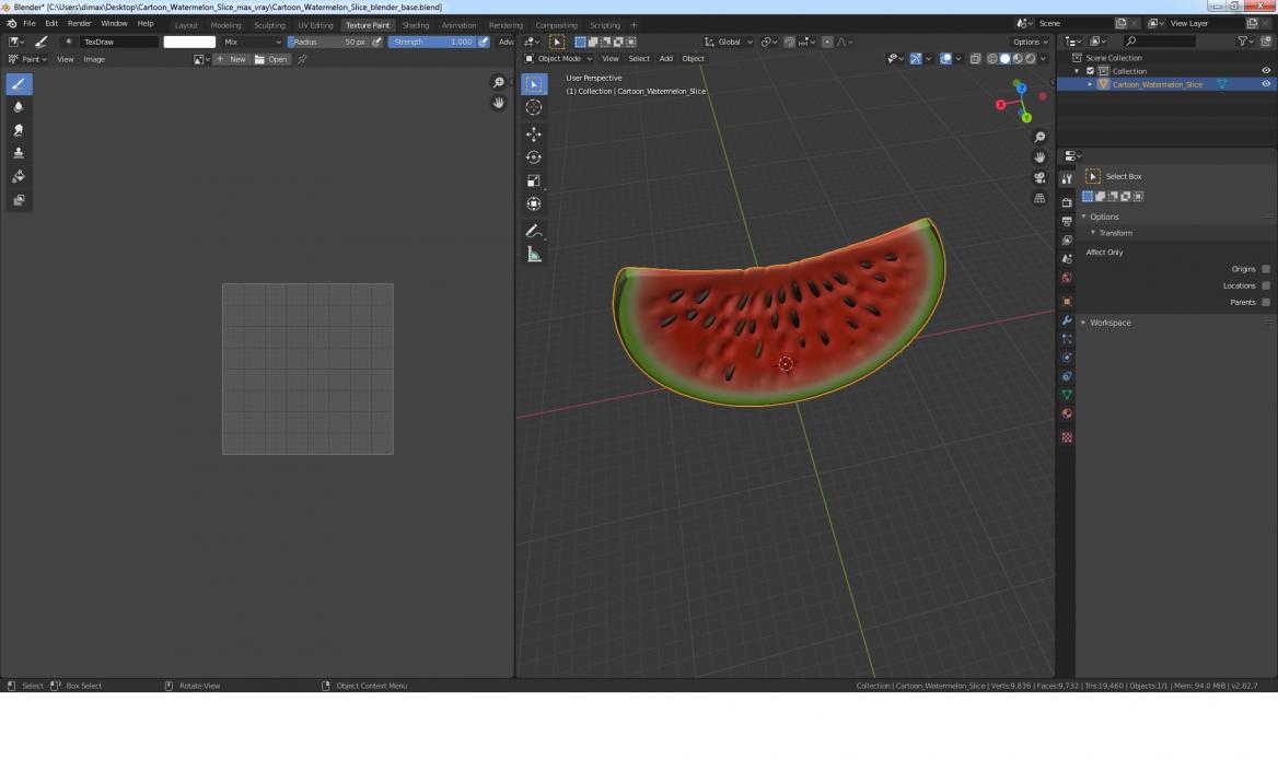 Cartoon Watermelon Slice 3D model