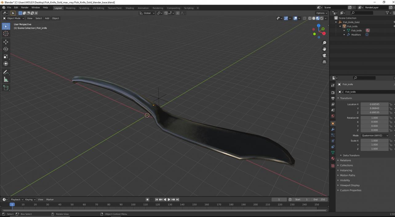 3D model Fish Knife Gold