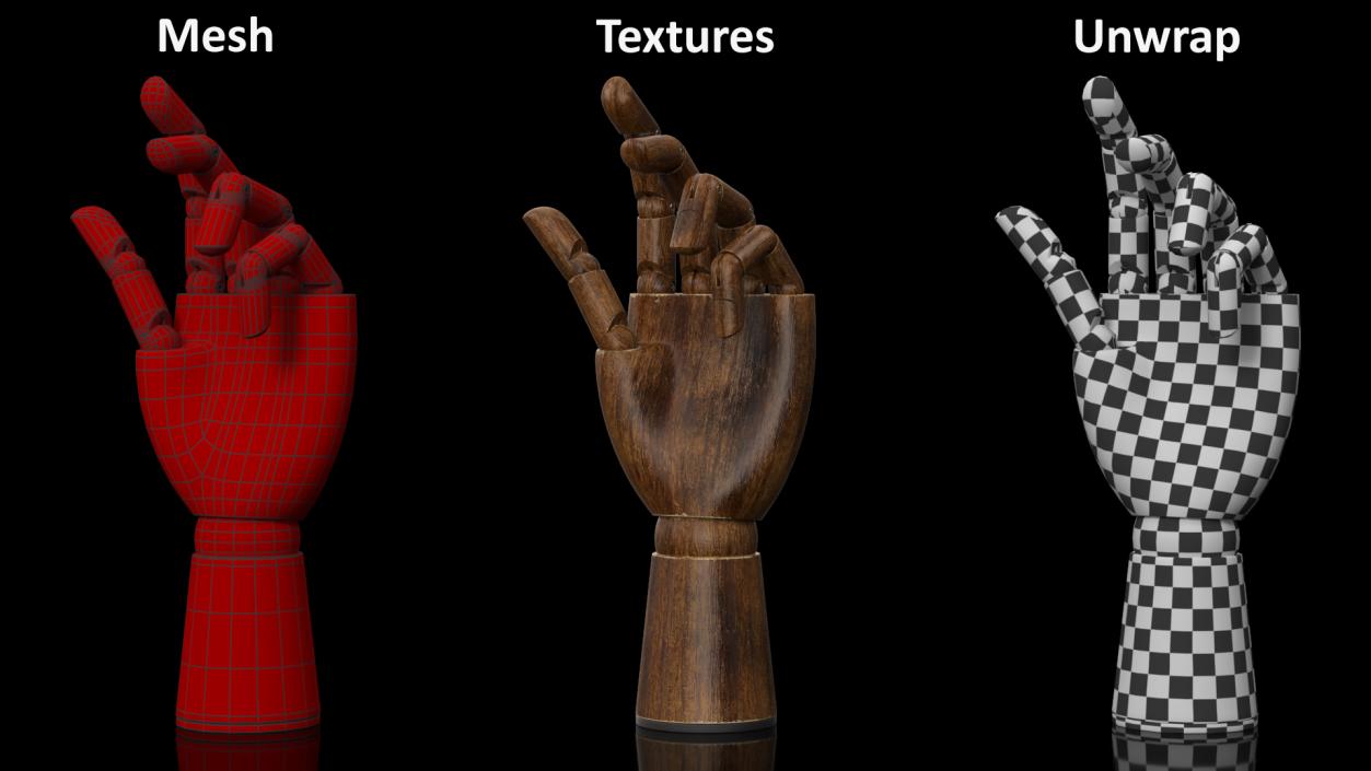 3D Drawing Hand Model Dark Wood Relaxed Pose