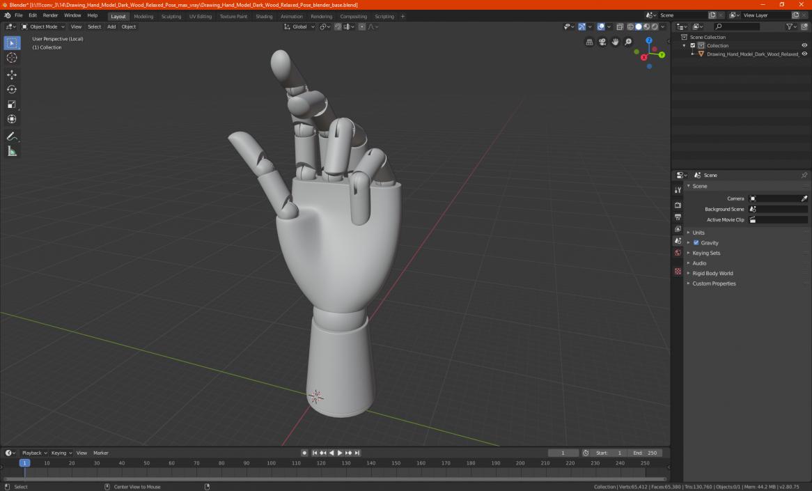 3D Drawing Hand Model Dark Wood Relaxed Pose