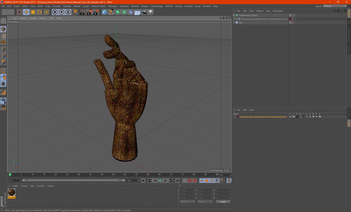 3D Drawing Hand Model Dark Wood Relaxed Pose