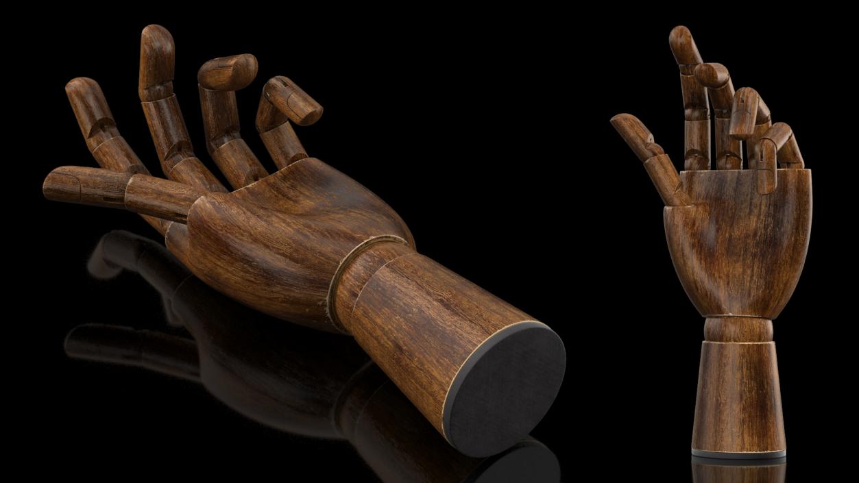 3D Drawing Hand Model Dark Wood Relaxed Pose