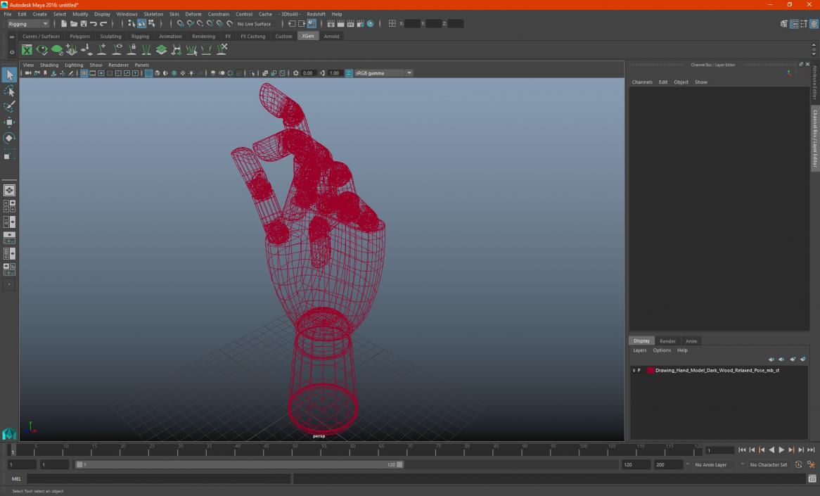 3D Drawing Hand Model Dark Wood Relaxed Pose