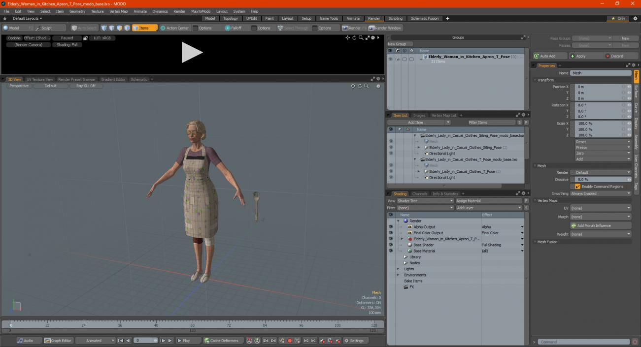 Elderly Woman in Kitchen Apron T Pose 3D