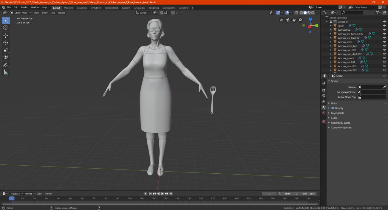 Elderly Woman in Kitchen Apron T Pose 3D