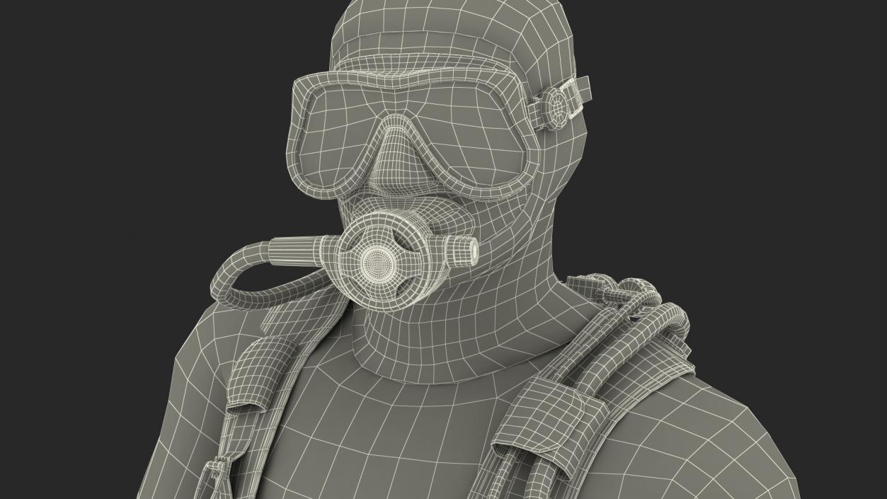 3D model Diver with Underwater Speargun and Fish Rigged for Maya