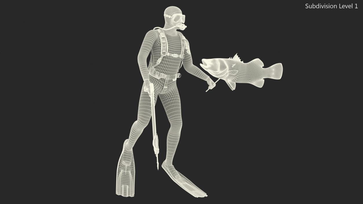 3D Diver with Underwater Speargun and Fish Rigged