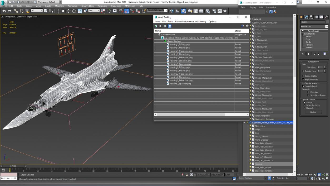 Supersonic Missile Carrier Tupolev Tu-22M Backfire Rigged 3D