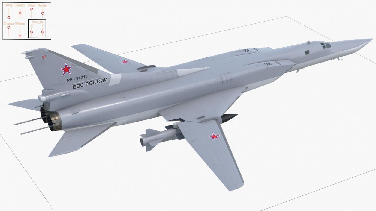 Supersonic Missile Carrier Tupolev Tu-22M Backfire Rigged 3D