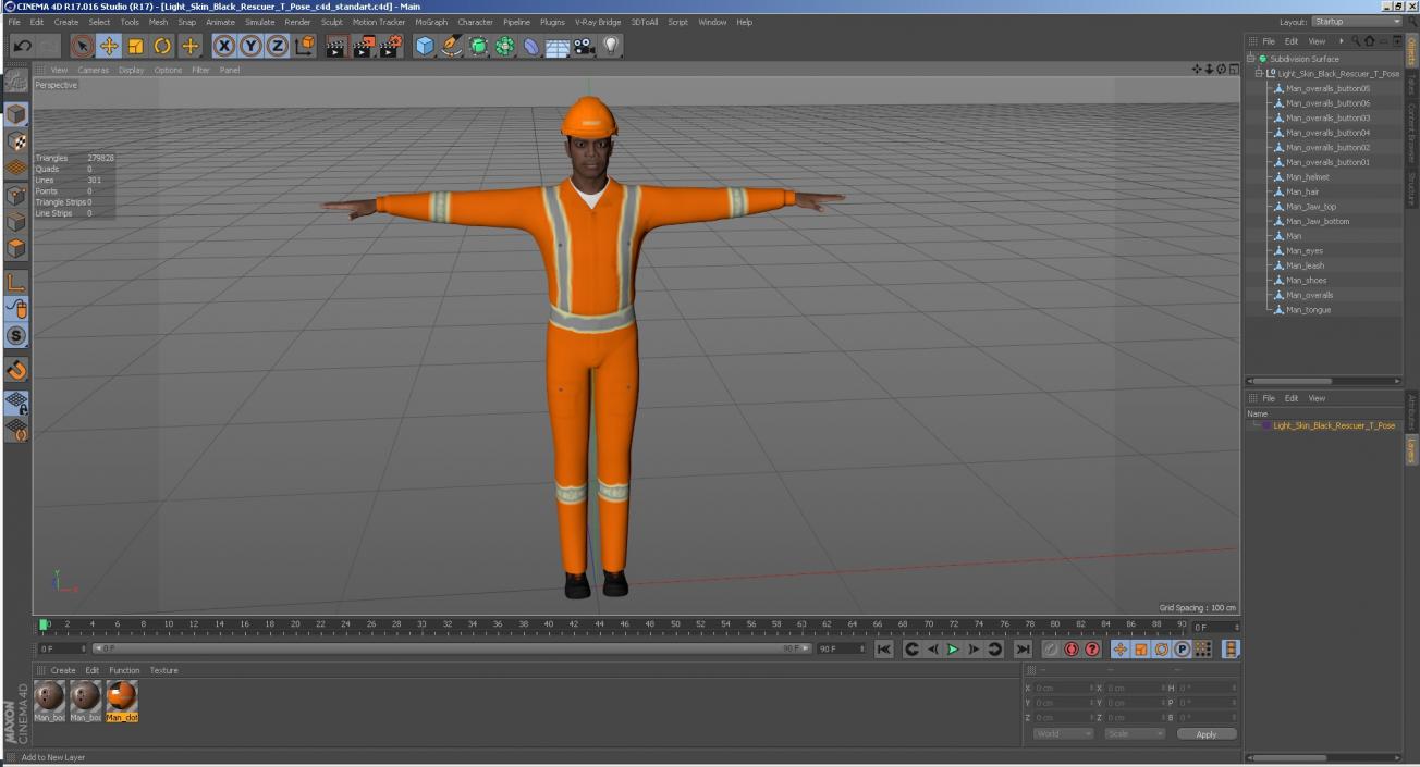 3D Light Skin Black Rescuer T Pose