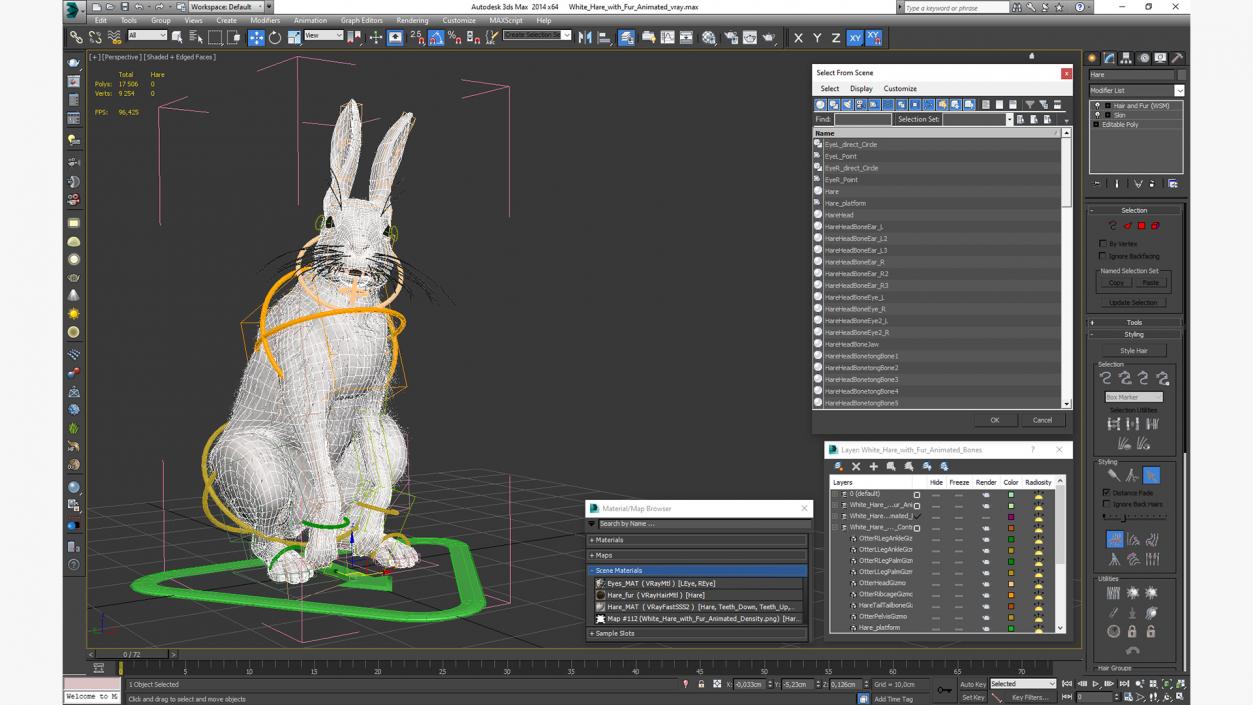 3D model White Hare with Fur Animated 2