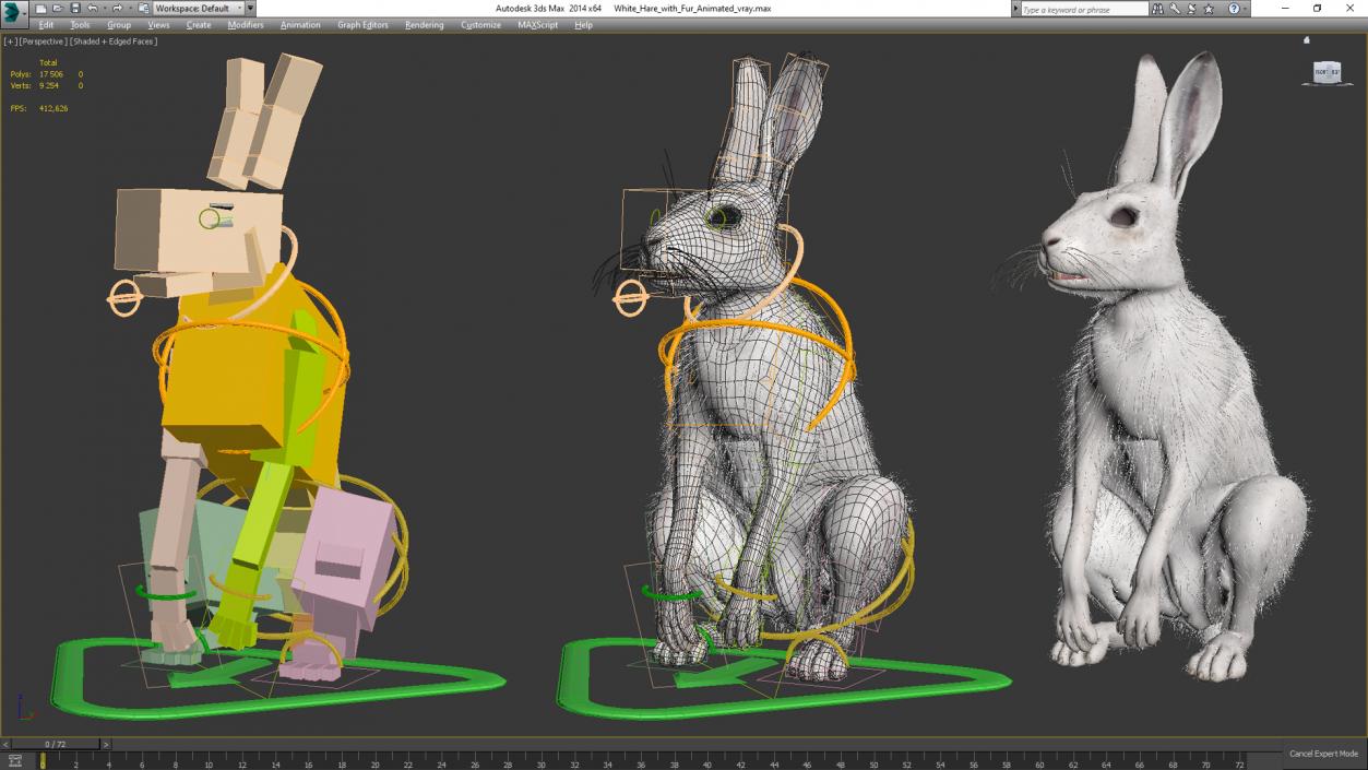 3D model White Hare with Fur Animated 2