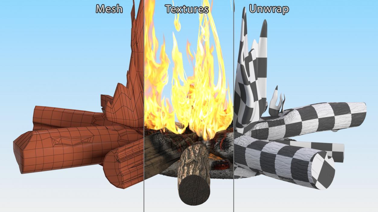 3D Campfire with Burning Logs 2 model