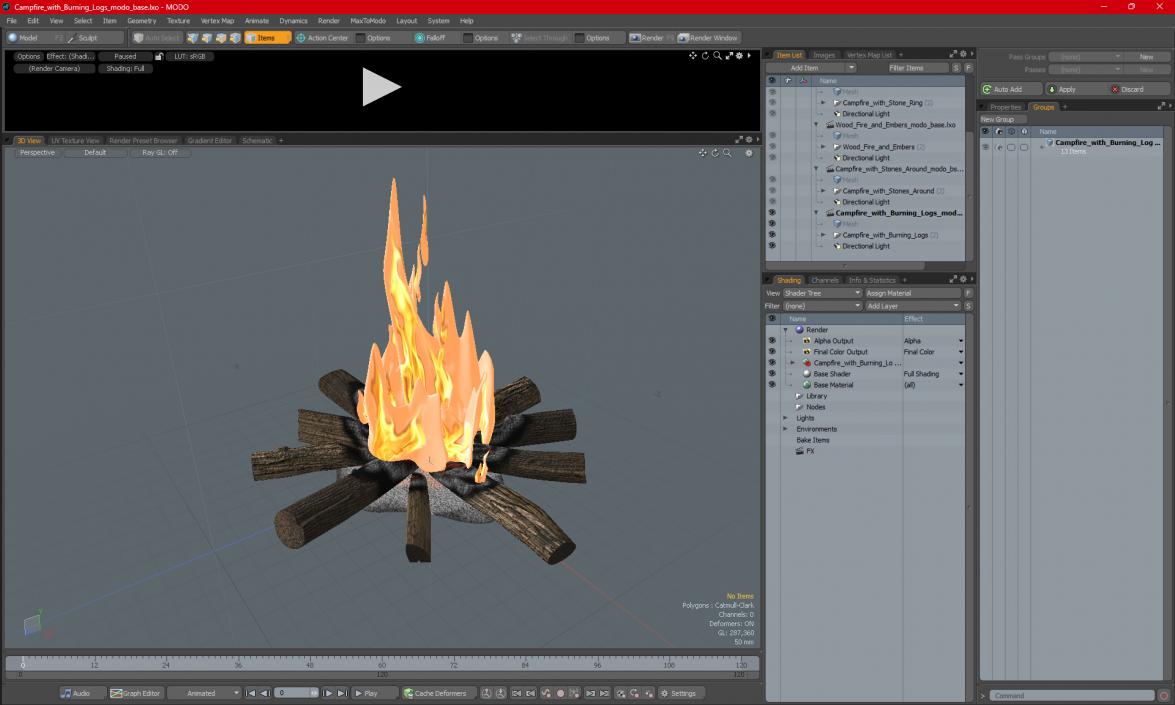 3D Campfire with Burning Logs 2 model