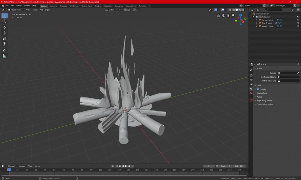 3D Campfire with Burning Logs 2 model