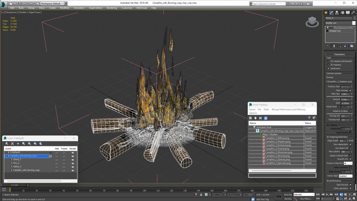 3D Campfire with Burning Logs 2 model