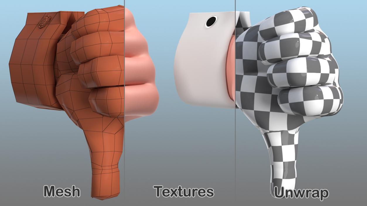 3D Cartoon Man Hand Thumbs-Down Gesture