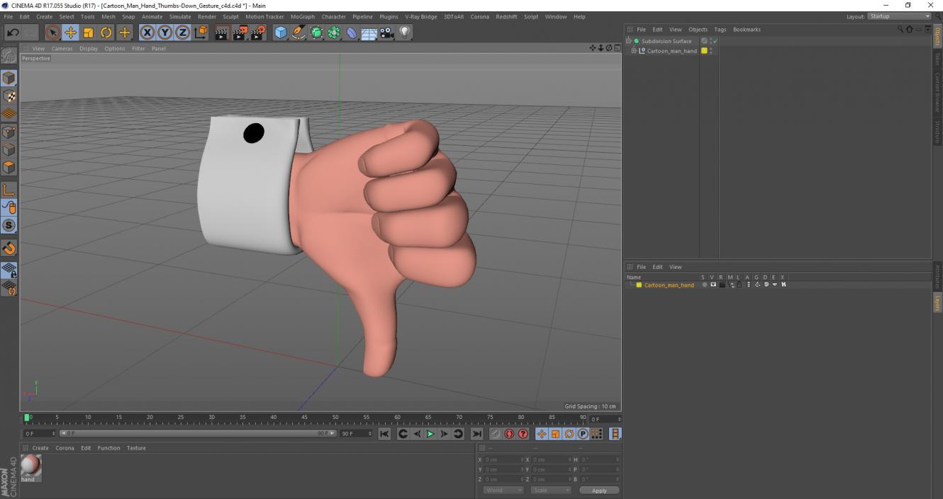 3D Cartoon Man Hand Thumbs-Down Gesture