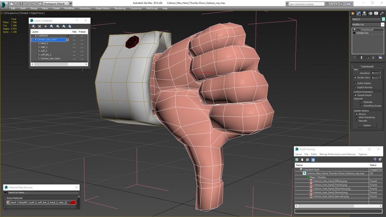 3D Cartoon Man Hand Thumbs-Down Gesture