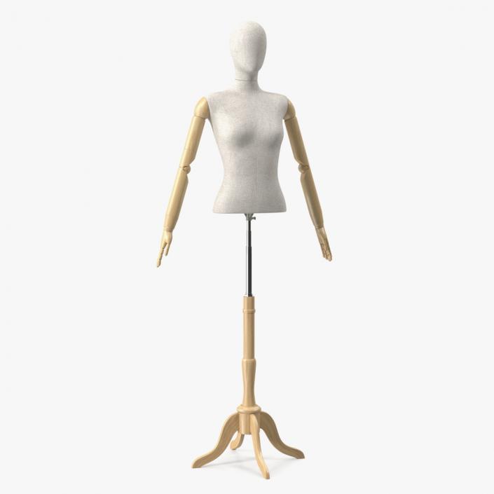 3D model Female Flexible Half Body Mannequin Torso with Wooden Base Rigged